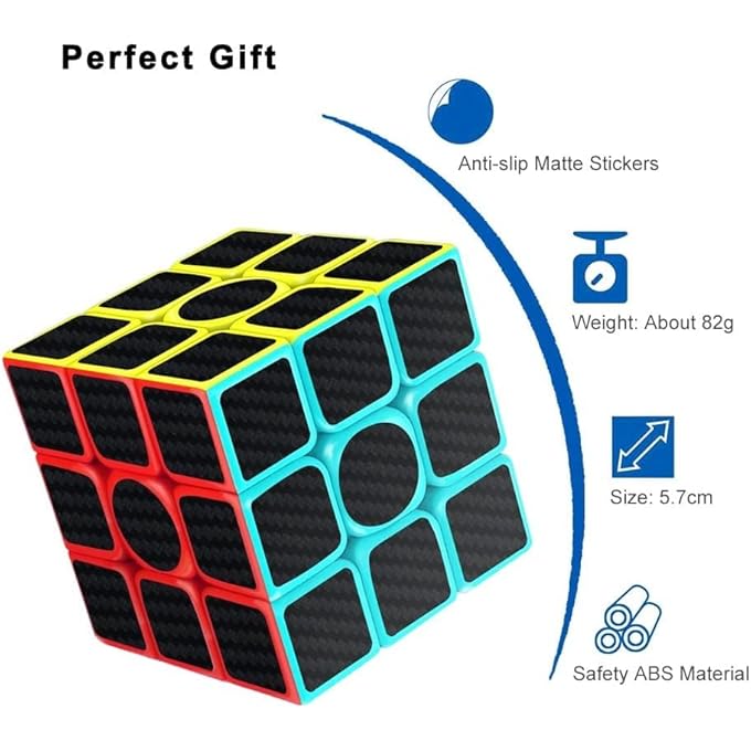 RUBIKS CUBE, 3X3X3 SPEED CUBE, SMOOTH MAGIC CARBON FIBER STICKER SPEED CUBES, ENHANCED VERSION, BLACK - Image 2